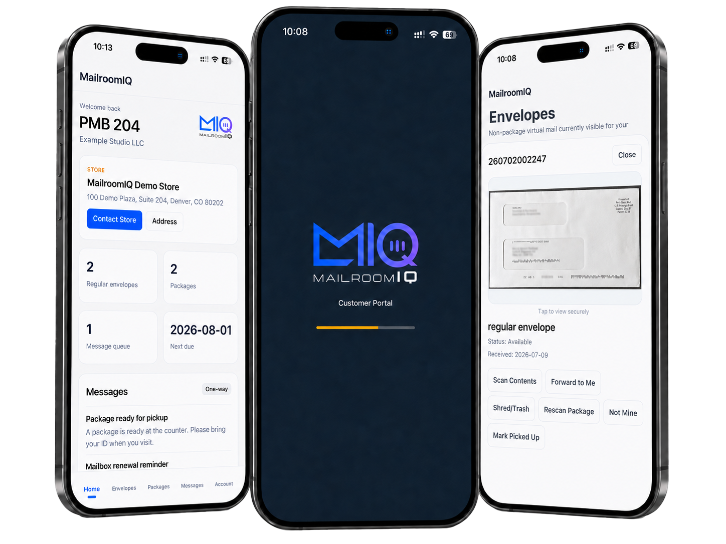 Customer mobile experience for private mailbox access, package visibility, messages, and secure sign-in.